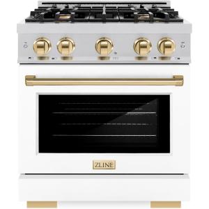 imageZLINE Autograph 30 Select Dual Fuel Range wWhite Door amp Gold Accents HDRZWM30G