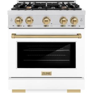 imageZLINE Autograph 30 in Select Dual Fuel Satin Steel Range wWhite amp Bronze Accents HDRSZWM30CB