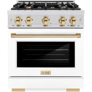 imageZLINE Autograph 30 in Select Dual Fuel Satin Steel Range wWhite amp Gold Accents HDRSZWM30G