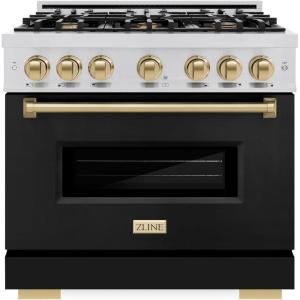 imageZLINE Autograph 36 Classic Dual Fuel Range wBlack Door amp Bronze Accents CDRZBLM36CB
