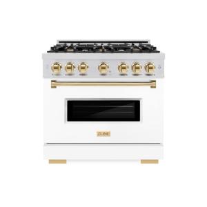 imageZLINE Autograph 36 Classic Dual Fuel Range wWhite Door amp Gold Accents CDRZWM36G