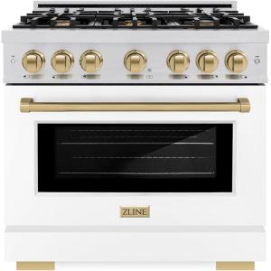 imageZLINE Autograph 36 Select Dual Fuel Range wWhite Door amp Bronze Accents HDRZWM36CB