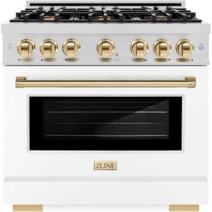 imageZLINE Autograph 36 Select Dual Fuel Range wWhite Door amp Gold Accents HDRZWM36G