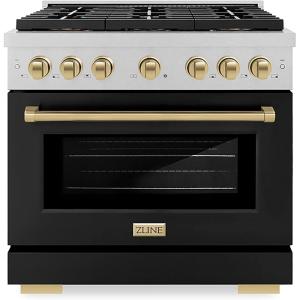 imageZLINE Autograph 36 in 52 cu ft Paramount Dual Fuel Range with 6 Burner DuoPro Cooktop and Electric Convection Oven in Satin Stainless Steel with Black Door and Bronze Accents PSDRSZBLM36CB