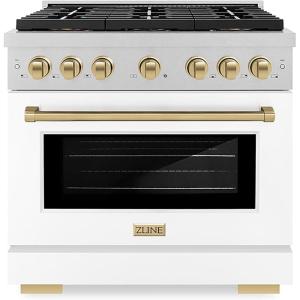 imageZLINE Autograph 36 in 52 cu ft Paramount Dual Fuel Range with 6 Burner DuoPro Cooktop and Electric Convection Oven in Satin Stainless Steel with White Door and Bronze Accents PSDRSZWM36CB