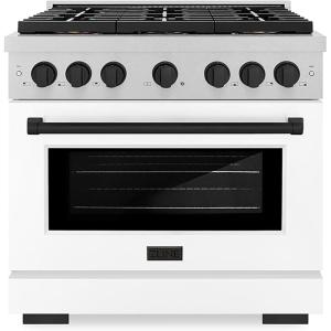 imageZLINE Autograph 36 in 52 cu ft Paramount Dual Fuel Range with 6 Burner DuoPro Cooktop and Electric Convection Oven in Satin Stainless Steel with White Door and Black Accents PSDRSZWM36MB