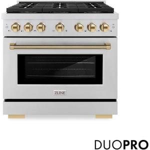 imageZLINE Autograph 36 in Paramount DuoPro Dual Fuel Range in Stainless Steel with Gold Helix Handle PSDRZ36KG