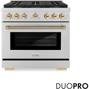 imageZLINE Autograph 36 in Paramount DuoPro Gas Range in Stainless Steel with Gold Helix Handle PSGRZ36KG