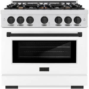 imageZLINE Autograph 36 in Select Dual Fuel Satin Steel Range wWhite amp Black Accents HDRSZWM36MB
