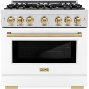 imageZLINE Autograph 36 in Select Dual Fuel Satin Steel Range wWhite amp Bronze Accents HDRSZWM36CB