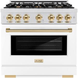 imageZLINE Autograph 36 in Select Dual Fuel Satin Steel Range wWhite amp Gold Accents HDRSZWM36G