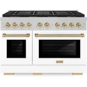 imageZLINE Autograph 48 in 67 cu ft Paramount Dual Fuel Range with 8 Burner DuoPro Cooktop and Dual Ovens in Satin Stainless Steel with White Matte Doors and Champagne Bronze Accents PSDRSZWM48CB
