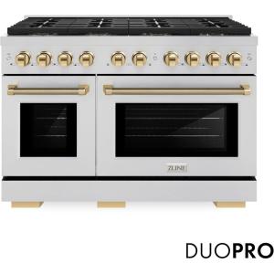 imageZLINE Autograph 48 in Paramount DuoPro Dual Fuel Range in Stainless Steel with Gold Helix Handles PSDRZ48KG