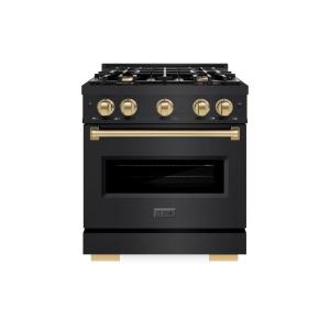 imageZLINE Autograph Edition 30 in 42 cu ft Classic Dual Fuel Range with 4 Burner Gas Cooktop and Electric Convection Oven in Black Stainless Steel with Champagne Bronze Accents CDRBZ30CB