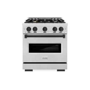 imageZLINE Autograph Edition 30 in 42 cu ft Classic Dual Fuel Range with 4 Burner Gas Cooktop and Electric Convection Oven in Satin Stainless Steel with Matte Black Accents CDRSZ30MB