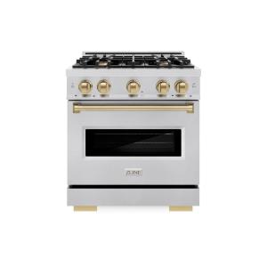 imageZLINE Autograph Edition 30 in 42 cu ft Classic Dual Fuel Range with 4 Burner Gas Cooktop and Electric Convection Oven in Stainless Steel with Champagne Bronze Accents CDRZ30CB