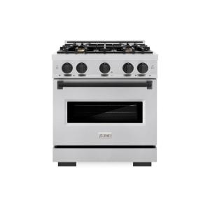 imageZLINE Autograph Edition 30 in 42 cu ft Classic Dual Fuel Range with 4 Burner Gas Cooktop and Electric Convection Oven in Stainless Steel with Matte Black Accents CDRZ30MB