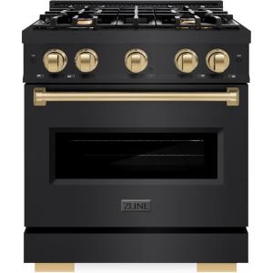imageZLINE Autograph Edition 30 in 42 cu ft Classic Gas Range with 4 Burner Cooktop and Convection Gas Oven in Black Stainless Steel and Champagne Bronze Accents CGRBZ30CB