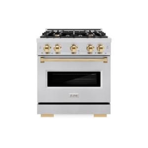 imageZLINE Autograph Edition 30 in 42 cu ft Classic Gas Range with 4 Burner Cooktop and Convection Gas Oven in Stainless Steel and Polished Gold Accents CGRZ30G