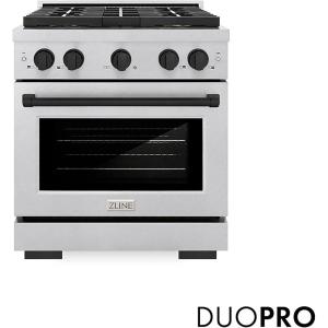 imageZLINE Autograph Edition 30 in 42 cu ft Paramount Dual Fuel Range with 4 Burner DuoPro Cooktop and Electric Convection Oven in Satin Stainless Steel and Matte Black Accents PSDRSZ30MB