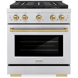 imageZLINE Autograph Edition 30 in 42 cu ft Paramount Dual Fuel Range with 4 Burner DuoPro Cooktop and Electric Convection Oven in Stainless Steel with Champagne Bronze Accents PSDRZ30CB