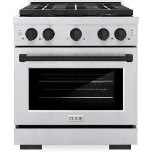 imageZLINE Autograph Edition 30 in 42 cu ft Paramount Dual Fuel Range with 4 Burner DuoPro Cooktop and Electric Convection Oven in Stainless Steel with Matte Black Accents PSDRZ30MB