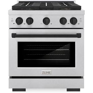 imageZLINE Autograph Edition 30 in 42 cu ft Paramount Gas Range with 4 Burner DuoPro Cooktop and Convection Gas Oven in Satin Stainless Steel and Matte Black Accents PSGRSZ30MB