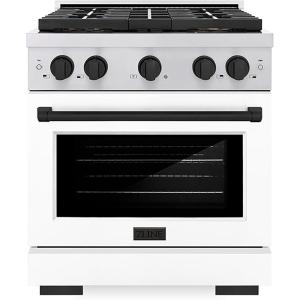 imageZLINE Autograph Edition 30 in 42 cu ft Paramount Gas Range with 4 Burner DuoPro Cooktop and Convection Gas Oven in Stainless Steel with White Matte Door and Matte Black Accents PSGRZWM30MB