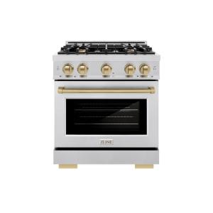 imageZLINE Autograph Edition 30 in 42 cu ft Select Dual Fuel Range with 4 Burner Gas Cooktop and Electric Convection Oven in Stainless Steel with Champagne Bronze Accents HDRZ30CB