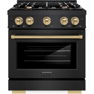 imageZLINE Autograph Edition 30 in 42 cu ft Select Gas Range with 4 Burner Cooktop and Convection Gas Oven in Black Stainless Steel and Champagne Bronze Accents HGRBZ30CB