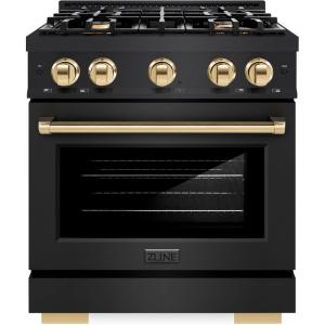 imageZLINE Autograph Edition 30 in 42 cu ft Select Gas Range with 4 Burner Cooktop and Convection Gas Oven in Black Stainless Steel and Polished Gold Accents HGRBZ30G