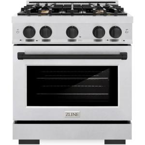 imageZLINE Autograph Edition 30 in 42 cu ft Select Gas Range with 4 Burner Cooktop and Convection Gas Oven in Satin Stainless Steel and Matte Black Accents HGRSZ30MB