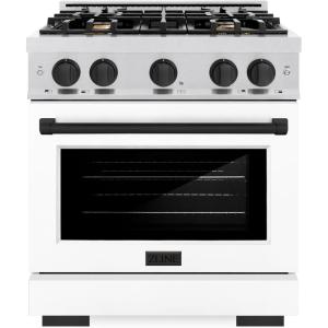imageZLINE Autograph Edition 30 in 42 cu ft Select Gas Range with 4 Burner Cooktop and Convection Gas Oven in Satin Stainless Steel with White Matte Door and Matte Black Accents HGRSZWM30MB