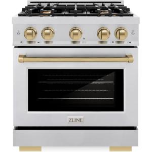imageZLINE Autograph Edition 30 in 42 cu ft Select Gas Range with 4 Burner Cooktop and Convection Gas Oven in Stainless Steel and Champagne Bronze Accents HGRZ30CB