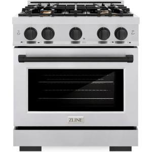 imageZLINE Autograph Edition 30 in 42 cu ft Select Gas Range with 4 Burner Cooktop and Convection Gas Oven in Stainless Steel and Matte Black Accents HGRZ30MB