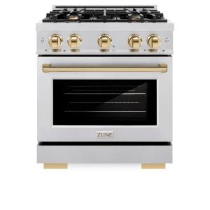 imageZLINE Autograph Edition 30 in 42 cu ft Select Gas Range with 4 Burner Cooktop and Convection Gas Oven in Stainless Steel and Polished Gold Accents HGRZ30G