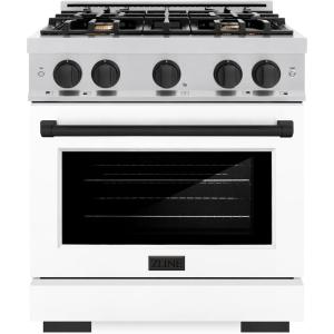 imageZLINE Autograph Edition 30 in 42 cu ft Select Gas Range with 4 Burner Cooktop and Convection Gas Oven in Stainless Steel with White Matte Door and Matte Black Accents HGRZWM30MB