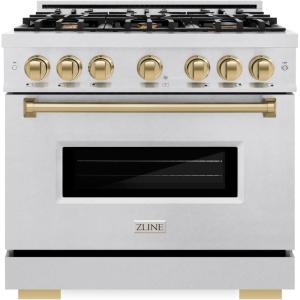 imageZLINE Autograph Edition 36 in 52 cu ft Classic Dual Fuel Range with 6 Burner Gas Cooktop and Electric Convection Oven in Satin Stainless Steel with Champagne Bronze Accents CDRSZ36CB