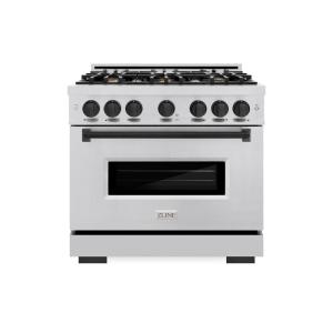 imageZLINE Autograph Edition 36 in 52 cu ft Classic Dual Fuel Range with 6 Burner Gas Cooktop and Electric Convection Oven in Stainless Steel with Matte Black Accents CDRZ36MB