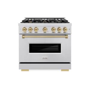 imageZLINE Autograph Edition 36 in 52 cu ft Classic Gas Range with 6 Burner Cooktop and Convection Gas Oven in Stainless Steel and Champagne Bronze Accents CGRZ36CB