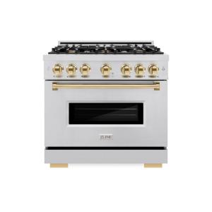imageZLINE Autograph Edition 36 in 52 cu ft Classic Gas Range with 6 Burner Cooktop and Convection Gas Oven in Stainless Steel and Polished Gold Accents CGRZ36G