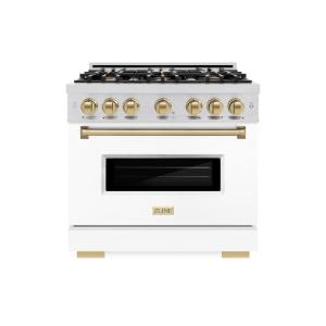 imageZLINE Autograph Edition 36 in 52 cu ft Classic Gas Range with 6 Burner Cooktop and Convection Gas Oven in Stainless Steel with White Matte Door and Champagne Bronze Accents CGRZWM36CB