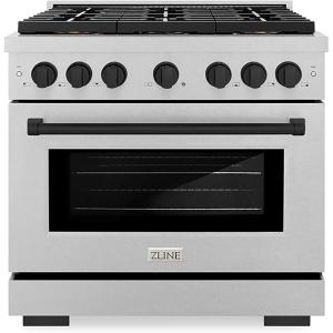 imageZLINE Autograph Edition 36 in 52 cu ft Paramount Dual Fuel Range with 6 Burner DuoPro Cooktop and Electric Convection Oven in Satin Stainless Steel and Matte Black Accents PSDRSZ36MB