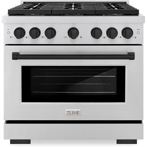 imageZLINE Autograph Edition 36 in 52 cu ft Paramount Dual Fuel Range with 6 Burner DuoPro Cooktop and Electric Convection Oven in Stainless Steel and Matte Black Accents PSDRZ36MB