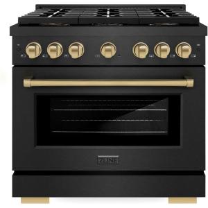 imageZLINE Autograph Edition 36 in 52 cu ft Paramount Gas Range with 6 Burner DuoPro Cooktop and Convection Gas Oven in Black Satin Stainless Steel and Champagne Bronze Accents PSGRBSZ36CB