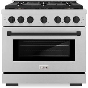 imageZLINE Autograph Edition 36 in 52 cu ft Paramount Gas Range with 6 Burner DuoPro Cooktop and Convection Gas Oven in Satin Stainless Steel and Matte Black Accents PSGRSZ36MB