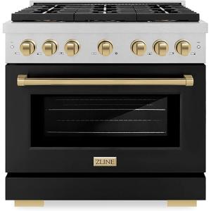 imageZLINE Autograph Edition 36 in 52 cu ft Paramount Gas Range with 6 Burner DuoPro Cooktop and Convection Gas Oven in Satin Stainless Steel with Black Matte Door andBronze Accents PSGRSZBLM36CB