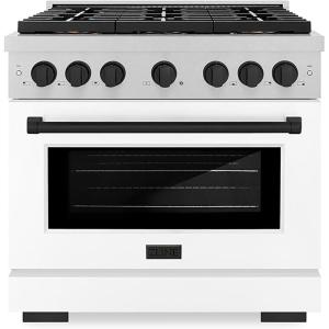 imageZLINE Autograph Edition 36 in 52 cu ft Paramount Gas Range with 6 Burner DuoPro Cooktop and Convection Gas Oven in Satin Stainless Steel with White Door and Matte Black Accents PSGRSZWM36MB
