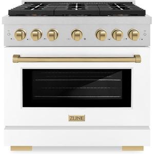 imageZLINE Autograph Edition 36 in 52 cu ft Paramount Gas Range with 6 Burner DuoPro Cooktop and Convection Gas Oven in Satin Stainless Steel with White Matte Door and Bronze Accents PSGRSZWM36CB