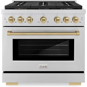 imageZLINE Autograph Edition 36 in 52 cu ft Paramount Gas Range with 6 Burner DuoPro Cooktop and Convection Gas Oven in Stainless Steel and Champagne Bronze Accents PSGRZ36CB